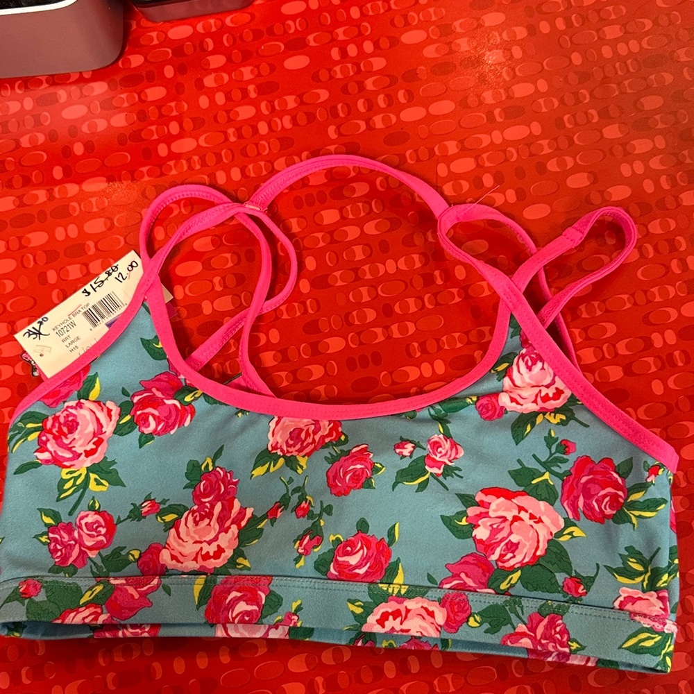 Capezio Floral Sports Bra - Pink and Green